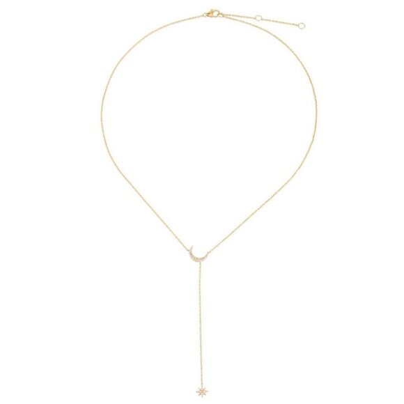 Lustre Moon Diamond 14K (or 18k upon request) Yellow Gold Lariat Necklace